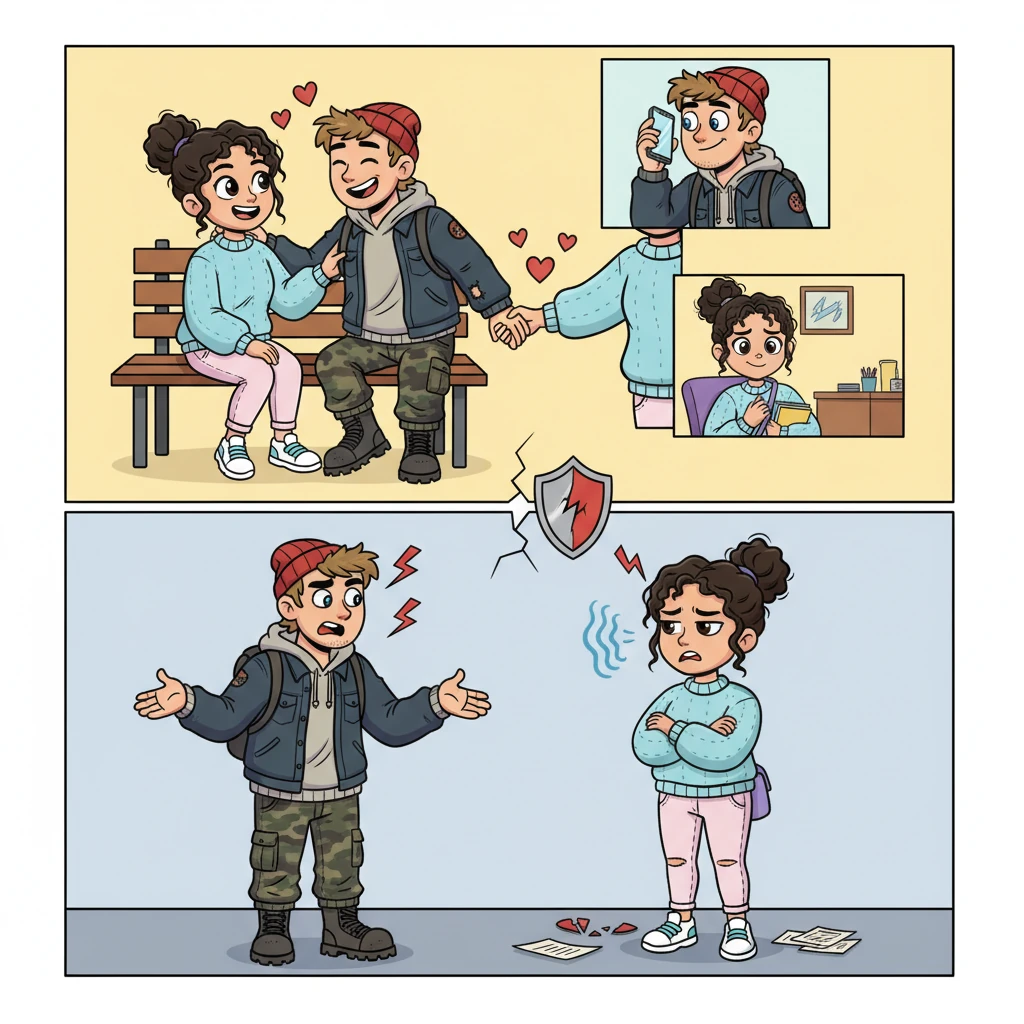 Time passes in a montage of their budding relationship: shared laughter, late-night calls, and hands intertwined. Yet, slowly, tiny cracks begin to appear in their perfect facade, and arguments grow more frequent. Alexa confronts Klaus about his tendency to brush off their fights, while Klaus, pleading for peace, insists, 'Because I don’t want to lose you over small things!' Their once sweet love begins to turn bittersweet, clinging to every hurt.