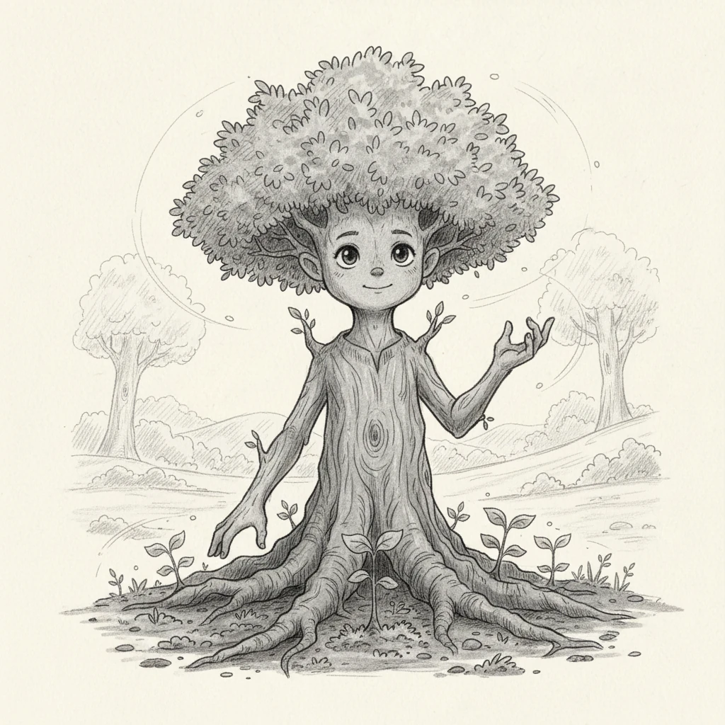 Pip, now a wise young tree, watches a new generation of tiny saplings emerge from the earth. It feels the echoes of the Old Oak's wisdom and understands the profound beauty of its own slow, patient journey, ready to share its quiet strength.