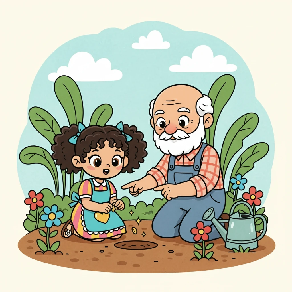 Um dia, o avô de Ester lhe deu uma pequena semente. Ele disse: "Esta semente é a confiança em Deus. Plante-a e cuide dela, e você verá o que acontece". Ester ficou curiosa e animada.