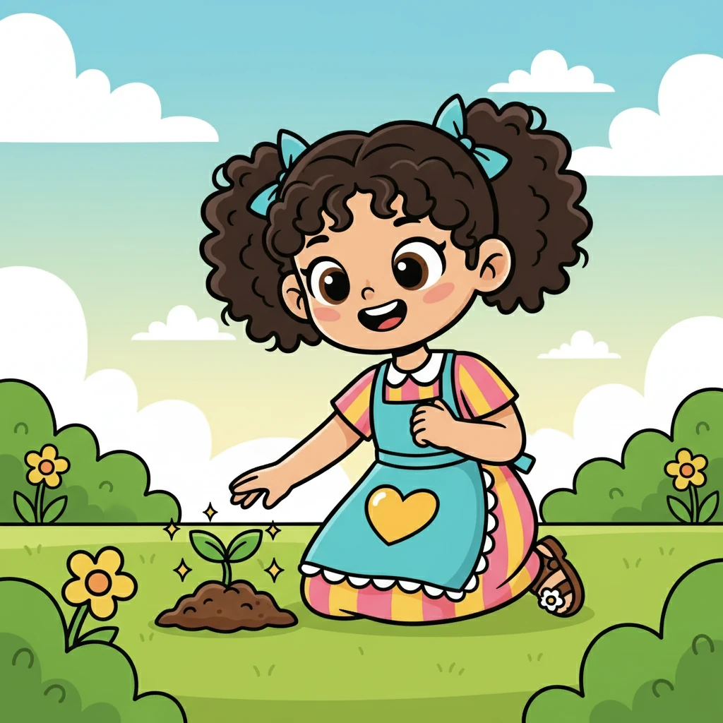 Um dia, para a alegria de Ester, um pequeno broto verde surgiu do solo. Ester ficou radiante de felicidade! Ela sabia que a confiança e a paciência haviam dado frutos.