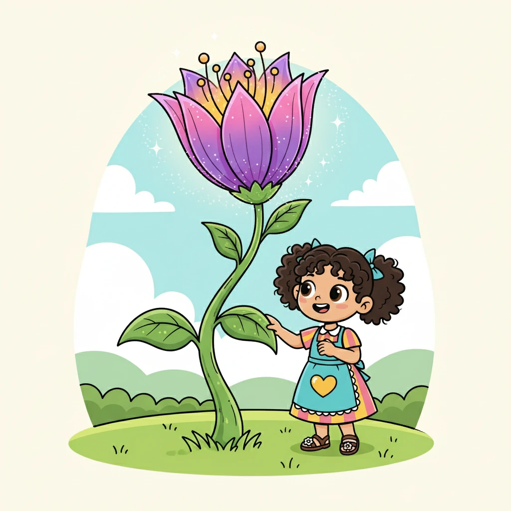 O broto cresceu, transformando-se em uma linda planta. Ester cuidava dela com carinho, e a planta florescia, mostrando uma flor maravilhosa e vibrante.