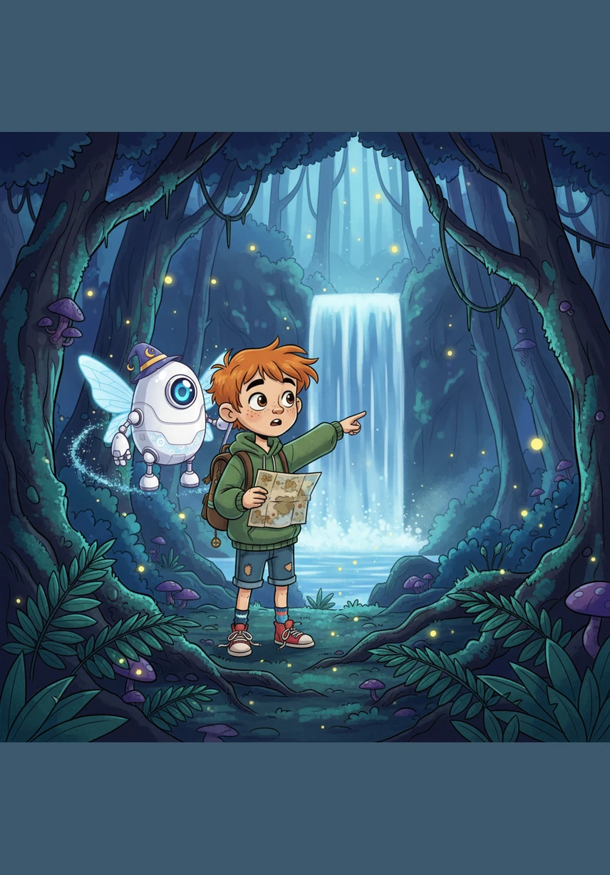 With a flick of its metallic finger, the robot projects a shimmering screen into the air, filled with vibrant games and endless videos. Leo watches in awe as a world of pixels and light unfolds right before his eyes, more colorful than anything he has ever seen.