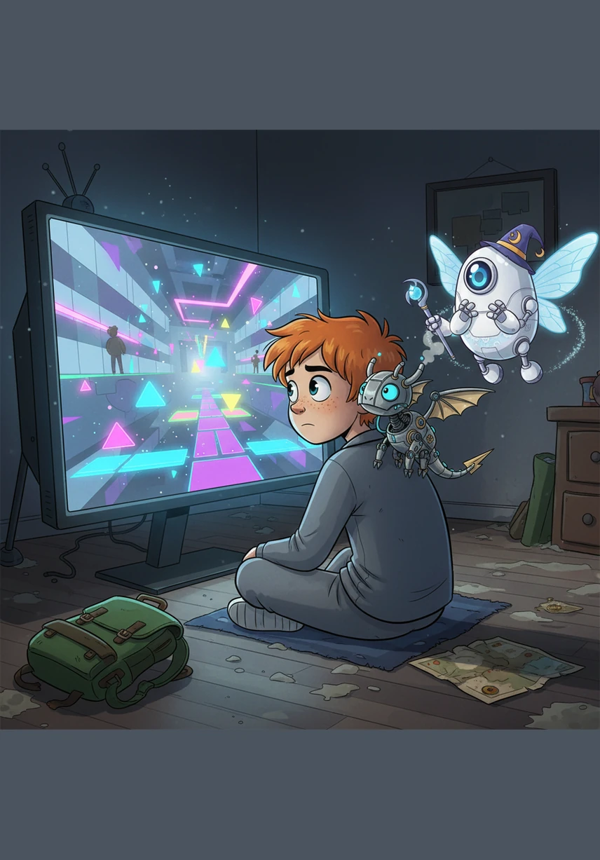 Days pass, and Leo becomes inseparable from the digital glow, mesmerized by the colorful challenges and fast-paced adventures. The world around him begins to fade into the background as he dives deeper into the screen, ignoring the sunshine outside.