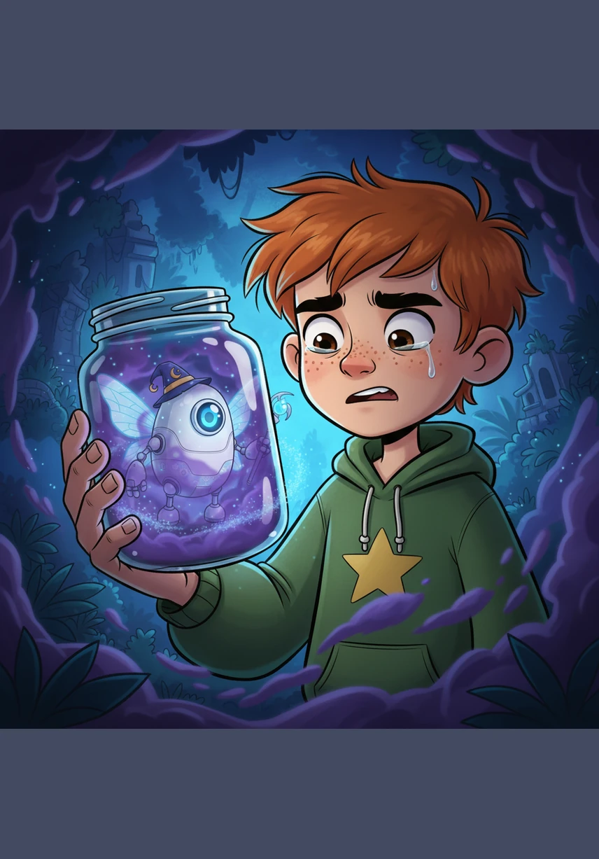 That night, Leo dreams he is trapped inside a glitching maze of cold wires and flickering shadows where no birds sing. He tries to run toward the sunlight, but the digital walls keep closing in around him, making him feel smaller and smaller.