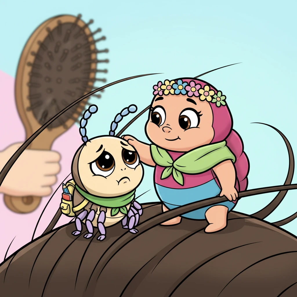 Una mañana, mientras la niña dueña del cabello se cepillaba, Pipo sintió el movimiento y preguntó con un puchero: "¿Mamá, por qué las cabezas son tan duras?" Su mamá, con sus patitas delanteras, le acarició la cabeza suavemente. "Porque debajo del cráneo, que es el hueso duro de la cabeza, está el encéfalo, o como lo llamamos, el cerebro", explicó ella.