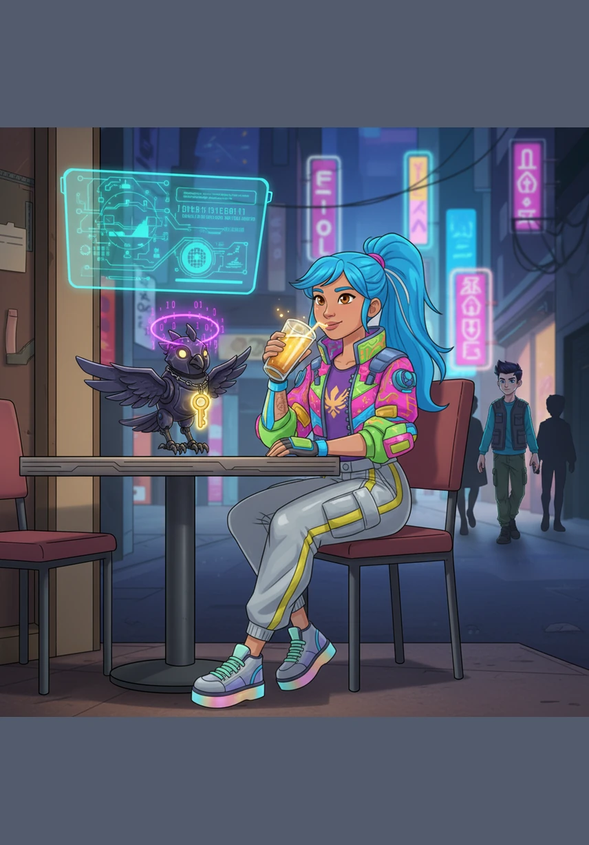 Echo sipped her perfect Golden Glow Juice and smiled at the mechanical bird, grateful for the secret technology that kept her friend's words safe. In Bit-Valley, trust was built on keys, seals, and the cleverness of friends like Cipher.