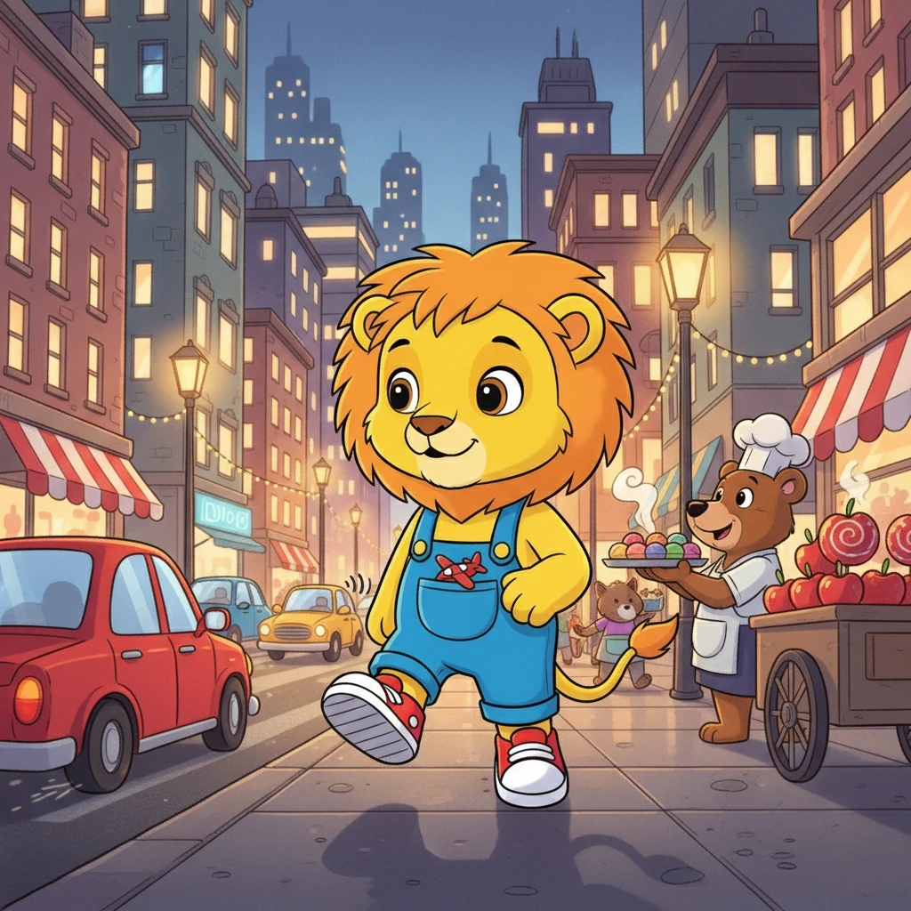 Leo cautiously took his first steps into the city, his little paws padding softly on the pavement. He was immediately captivated by the vibrant lights, sounds, and smells of this new world. Cars zoomed by, honking their horns; vendors called out selling all sorts of treats.
