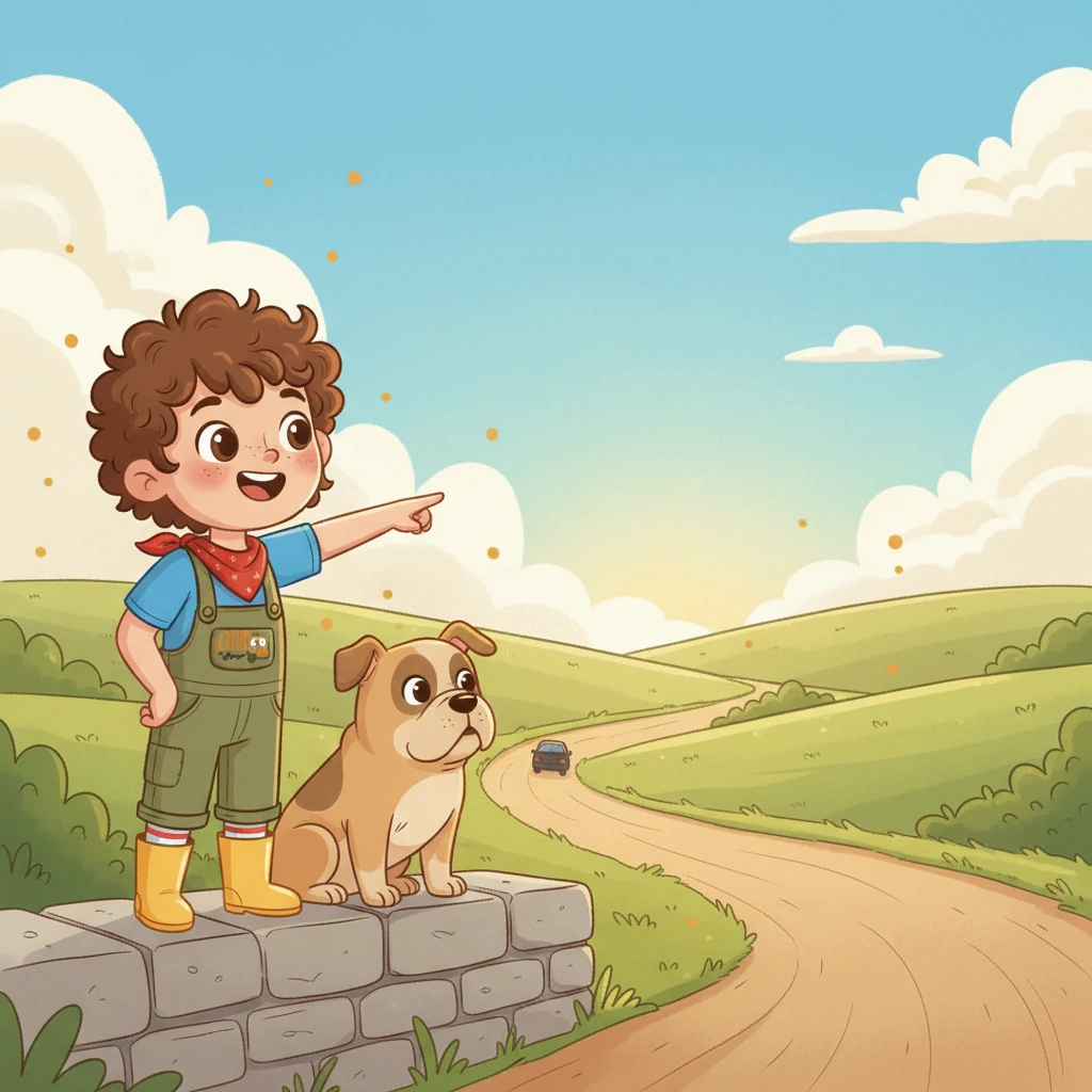 Suddenly, Leo pointed a tiny finger down the road. "Look, Nono! Is that them?" A tiny speck was growing bigger in the distance, and a faint rumbling sound could be heard.