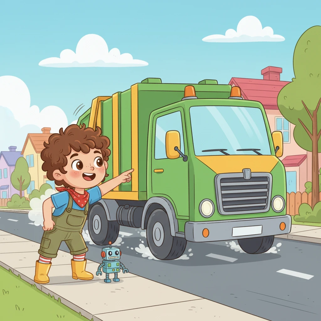The big, green dustbin truck rumbled closer, its engine roaring like a friendly monster. It was even bigger and noisier than Leo remembered! He gasped, his eyes shining with wonder.