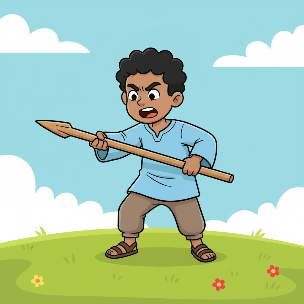 Jasper, the second friend, felt something long and smooth, tapering to a point. "No, no, Barnaby!" he declared, his brow furrowed in concentration. "It's sharp and sleek, just like a mighty spear!"