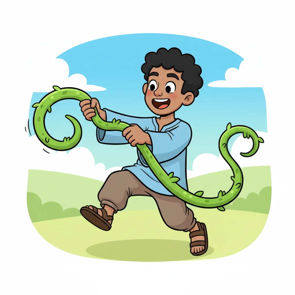 Finn, the third friend, reached out and found a long, flexible, wiggly thing. He laughed with delight! "You're both wrong!" he cried, "It's like a thick, playful snake that moves on its own!"