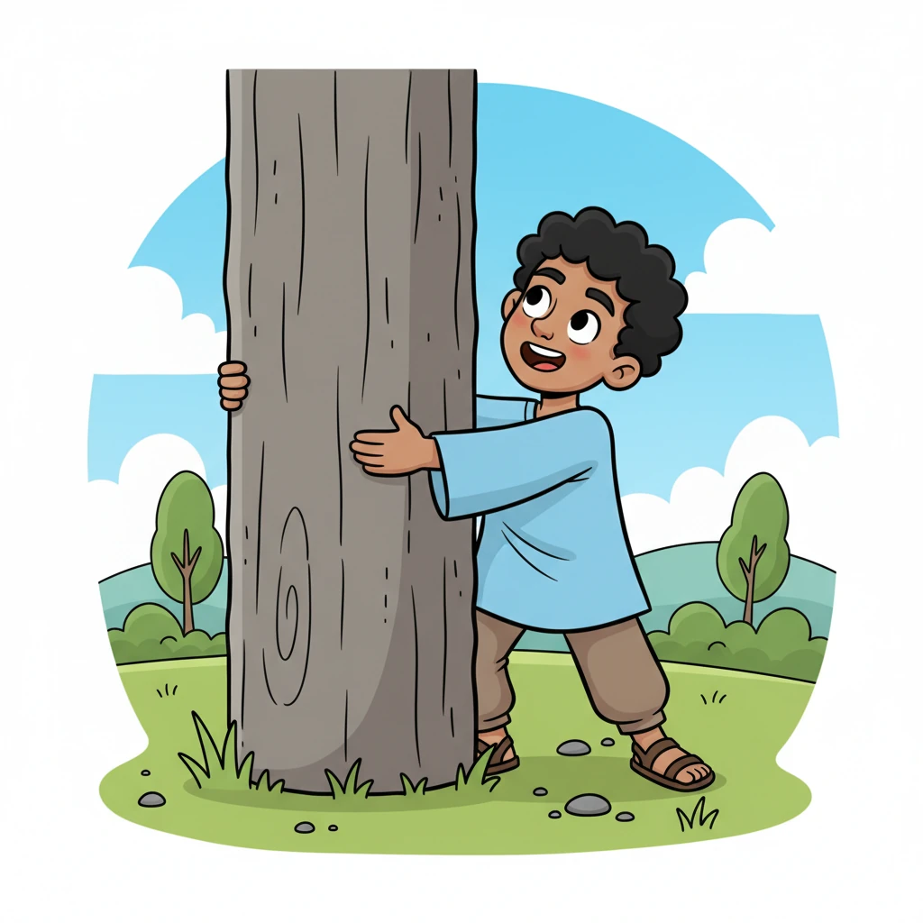 Leo, the fourth friend, wrapped his arms around a thick, sturdy column. "Nonsense!" he boomed, standing firm beside it. "It is clearly like a sturdy, rough tree trunk! This elephant is a giant tree!"
