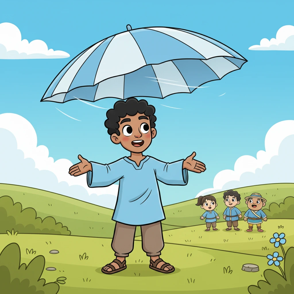 Milo, the fifth friend, discovered something wide, thin, and flapping gently. His eyes widened in surprise. "Oh, my friends! It's like a big, soft fan, waving back and forth!" he whispered, amazed.