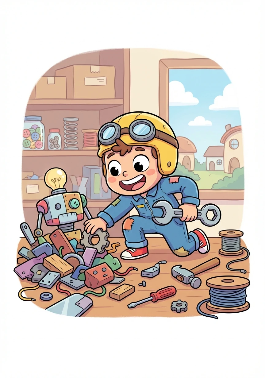 Pip lived in a small town filled with ordinary things, but Pip saw extraordinary possibilities everywhere. Pip loved to tinker and build, dreaming of creating something amazing.