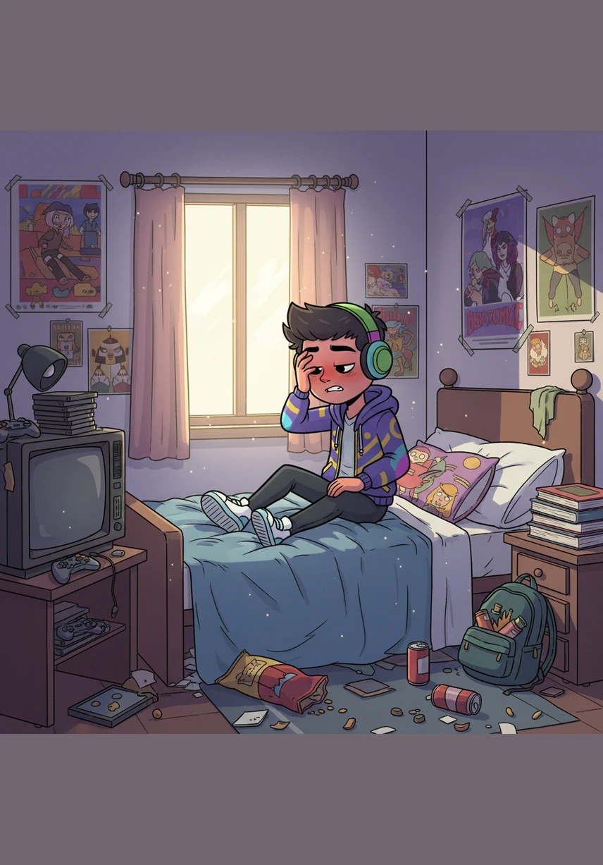 Rony wakes up in his messy bedroom, sunlight streaming through the window as he grabs his smartphone. With a determined grin, he declares to himself that today is the day he will land ten perfect headshots in his favorite game.