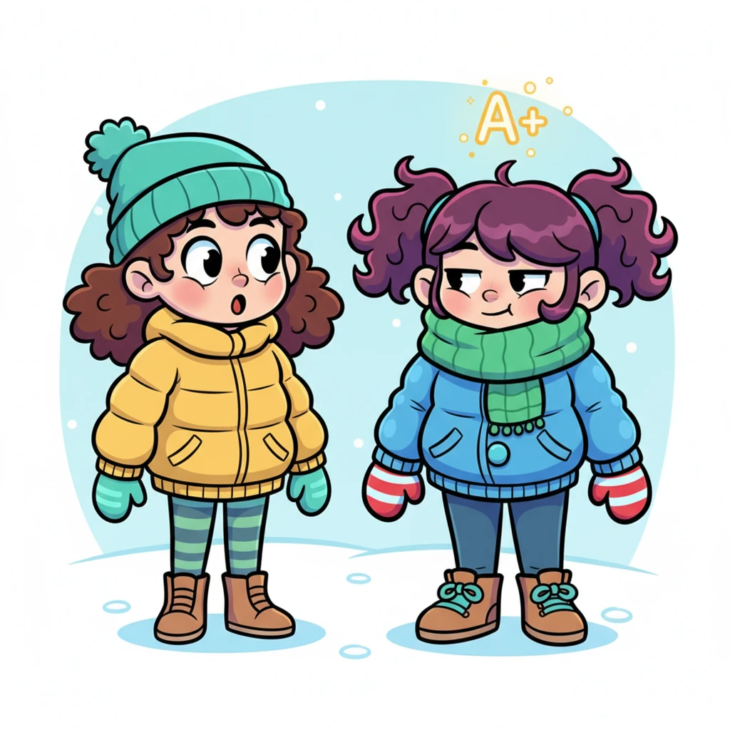 Sarah's eyebrows are comically raised in genuine surprise as Emerald, despite herself, gives a small, almost imperceptible smirk when mentioning her doctorate. A tiny, glowing 'A+' symbol briefly appears above Emerald's head, quickly vanishing as she tries to suppress her fleeting pride.