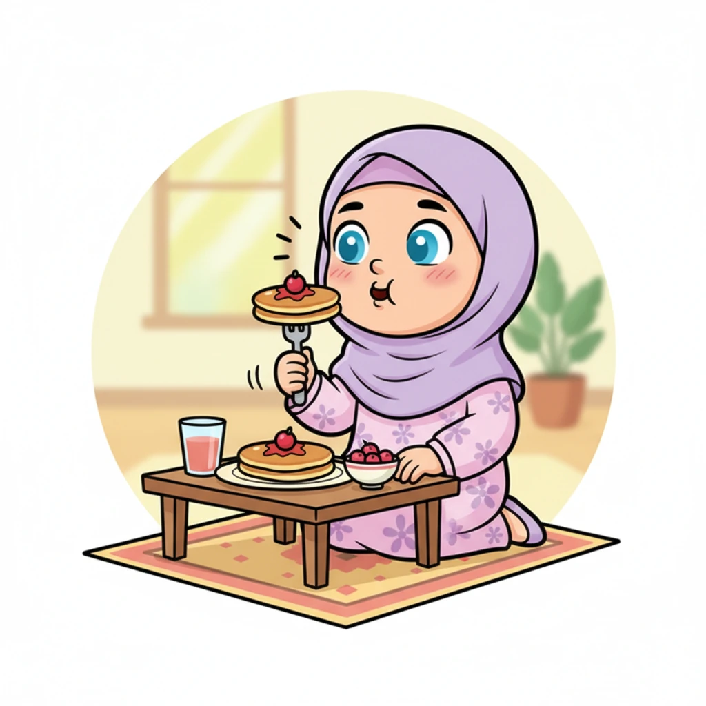 Layla picked up her fork, her eyes sparkling as she took a big bite of a warm pancake topped with a bright red berry. Her face lit up with pure joy, a happy little dance happening in her mouth. "Mmm!" she hummed.