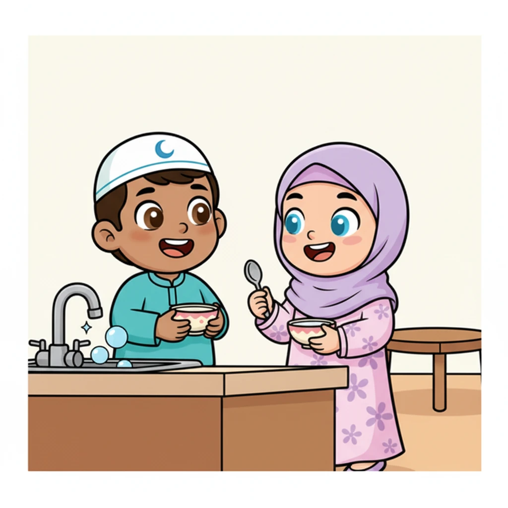 With full tummies and bright spirits, they helped clear the table, carrying their plates to the sink. They knew that sharing meals and helping out made their home a happy place. What a wonderful way to begin a brand new day!