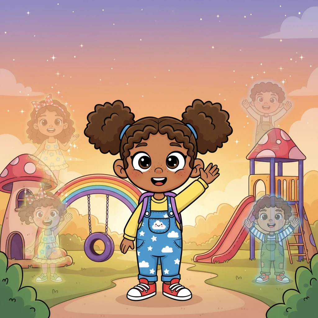 When it was time to go home, Lily waved a heartfelt goodbye to her glowing, playful companions. The playground might look ordinary to others, but for Lily, it was always a magical place, filled with the wonderful friends only her imagination could see. She carried their magic in her heart.