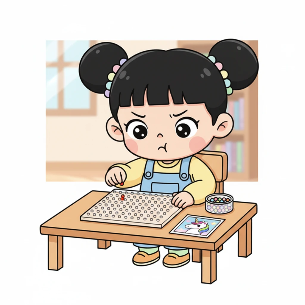 小艺最喜欢玩拼豆了，她小心翼翼地把一个个小豆子放在模板上。但是，当她想把最爱的彩虹独角兽照片变成拼豆画时，却发现这太难了，小小的豆子很难拼出复杂的图案。