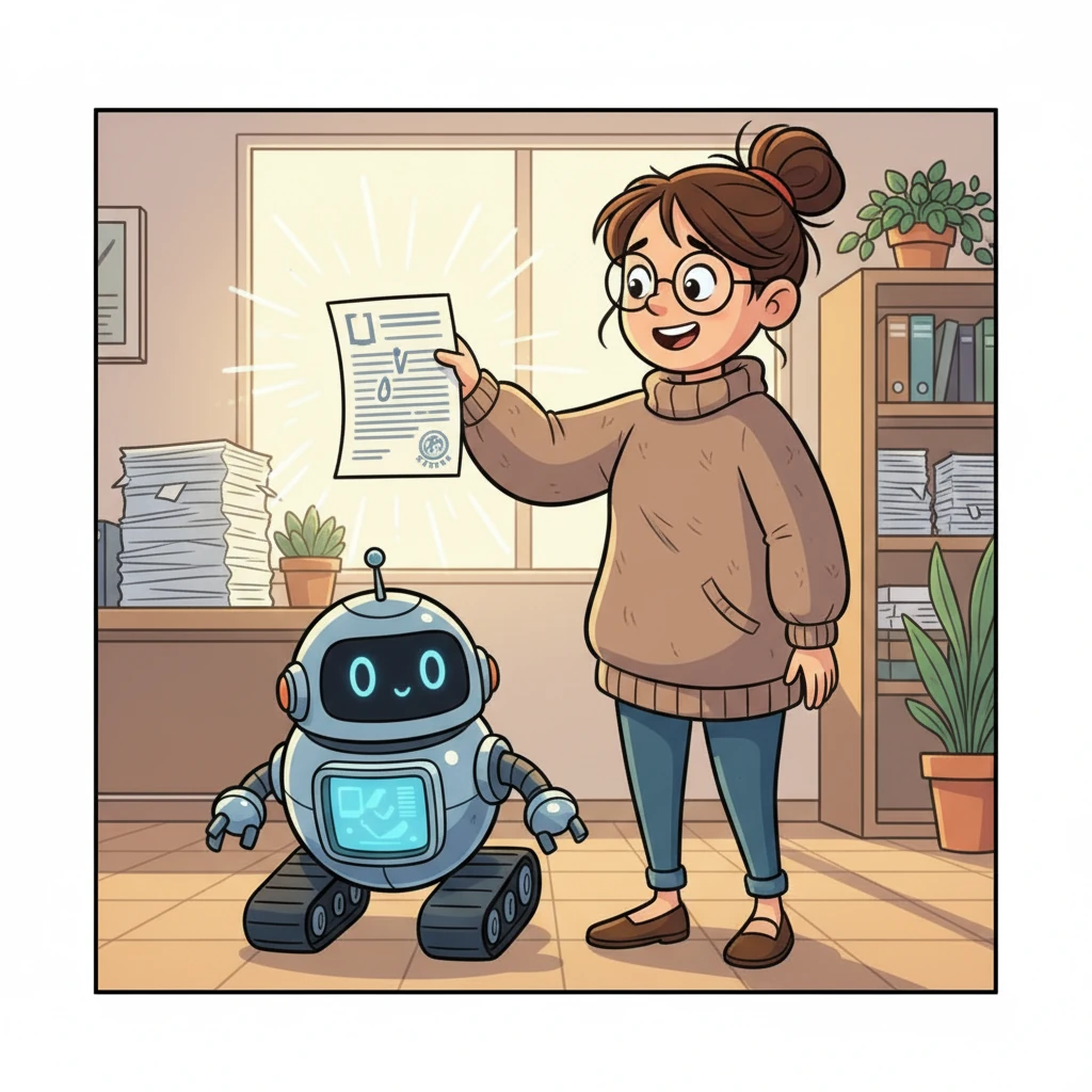 Finally, Ms. Elena holds up a perfectly accurate and beautifully organized legal document. The citations shine brightly, and there are no more truth flags needed. She gives Lexi a gentle pat, thanking her for her invaluable assistance.