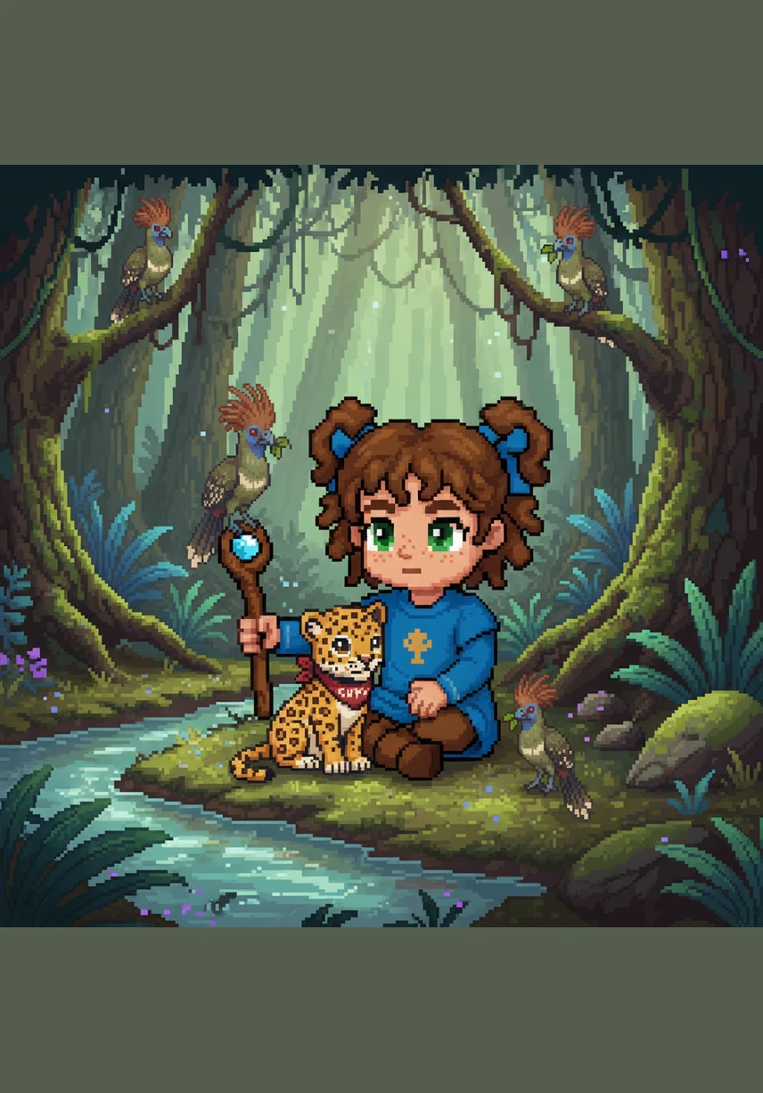 Near the edge of the path, Romaiyah spots a small turtle resting on the rich, dark soil. The thin black line on her flag represents the endurance of the people, just like the steady and strong turtle.