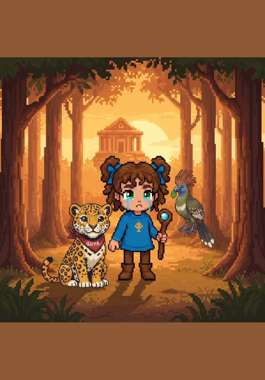 As the sun begins to set, the sky turns shades of orange and pink, matching the warmth of Romaiyah’s heart. She waves her flag high in the air, feeling proud of her heritage and her new animal friends.