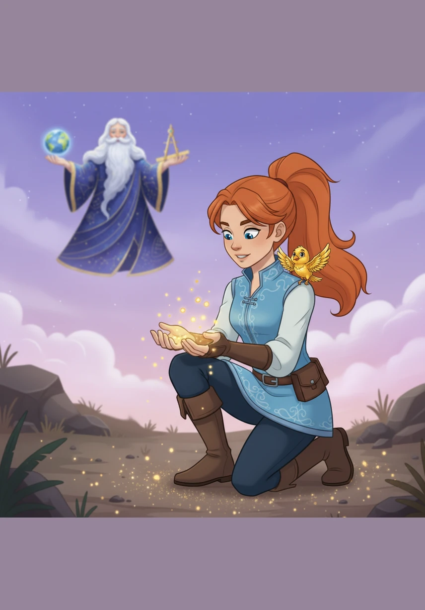 Seraphina lived in a land where the sky was always a soft, shimmering violet. She spent her days collecting fallen stardust that glowed like tiny embers in her small palms.