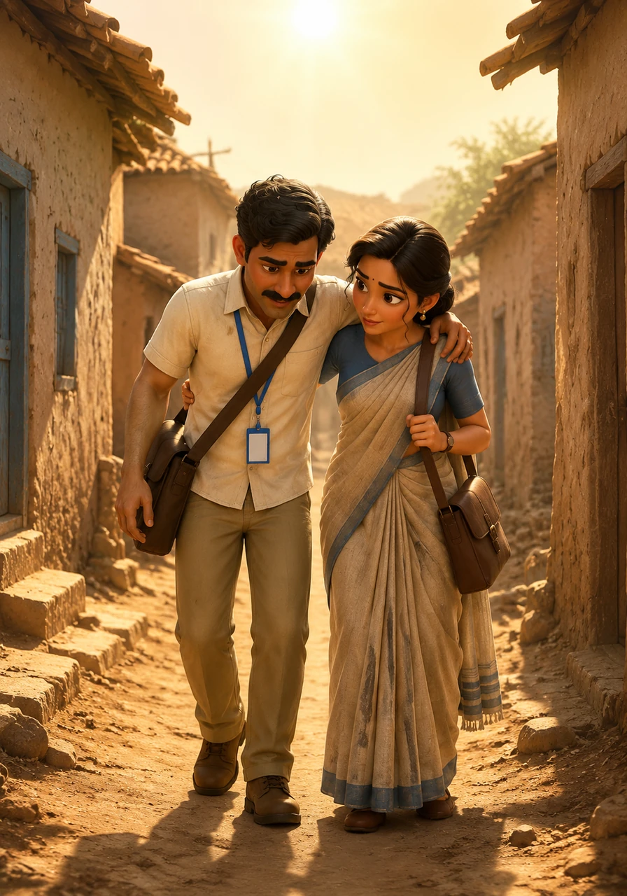 The afternoon sun blazes overhead, turning the air into a shimmering haze as they navigate a maze of narrow, confusing alleys between small mud houses. Exhausted but undeterred, they lean on each other for support, finding strength in their shared mission to ensure every citizen is counted.
