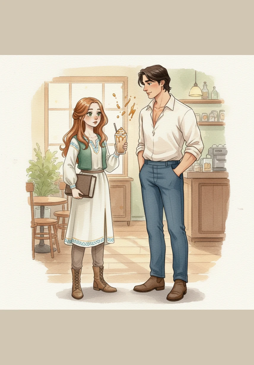 Alysa, clutching a book and a caramel-drenched iced coffee, bumps into a towering 6'2" figure at the local cafe. The height difference is immediate as he looks down at her long black hair, and her quiet world suddenly feels much smaller and more interesting.