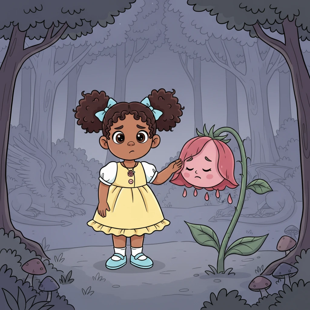 Rosaline sighed softly, her petals drooping a little. She explained that the magical world, once vibrant and full of life, had faded because people slowly stopped believing in it. Its colors dimmed, and its creatures slumbered, awaiting a spark of new faith.