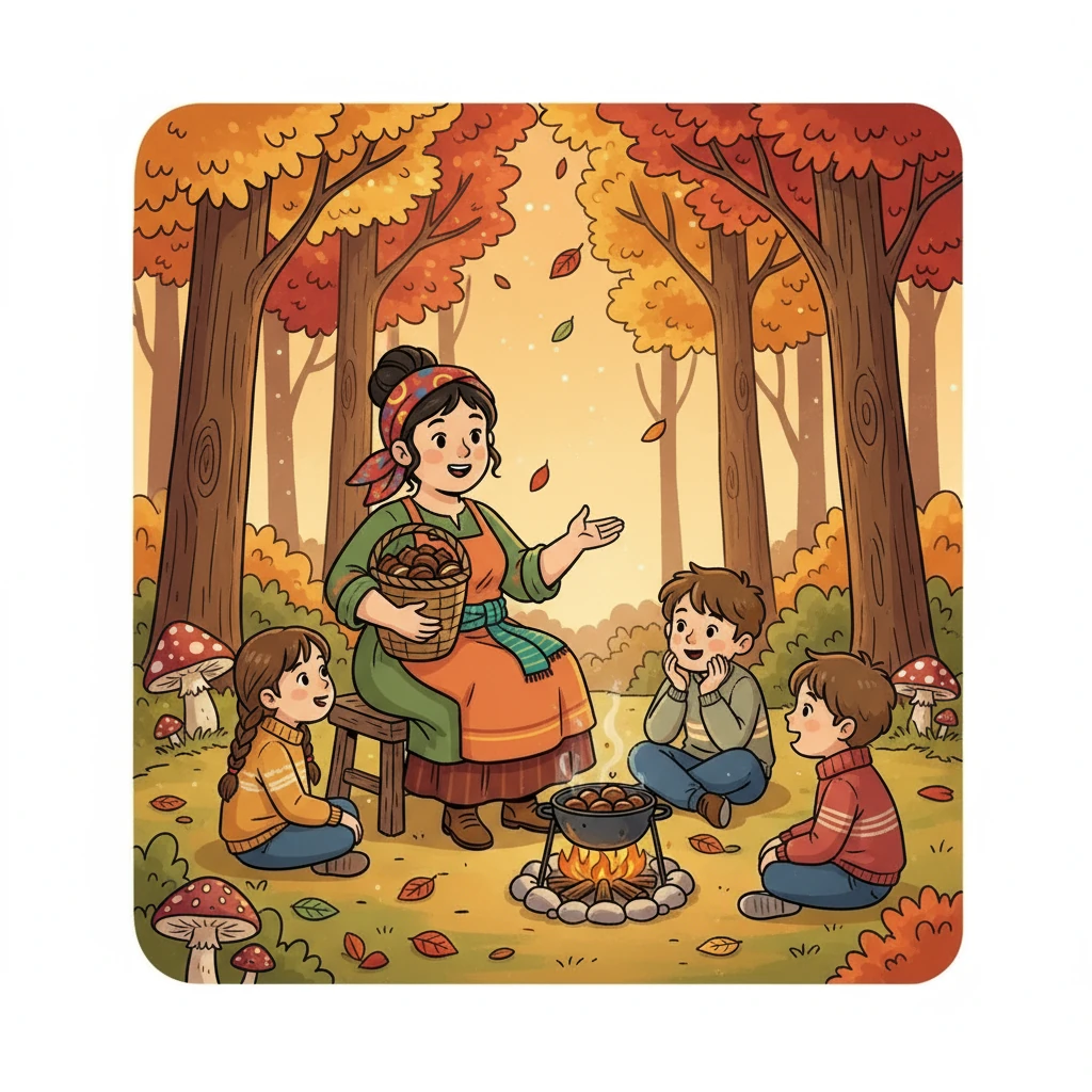 Mientras las castañas se doraban, Elena les contó historias mágicas sobre el otoño y los secretos de las castañas. Los niños escuchaban fascinados.