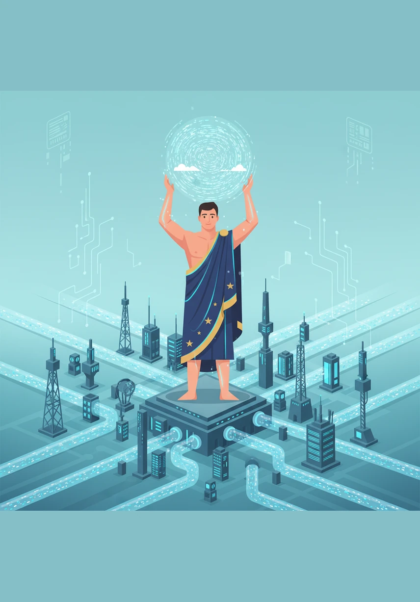 High above the architecture, Atlas monitors the flow of information through a network of transparent pipes. He fine-tunes the internal gears and optimizes the pathways to ensure the backend operates with lightning speed and maximum efficiency.