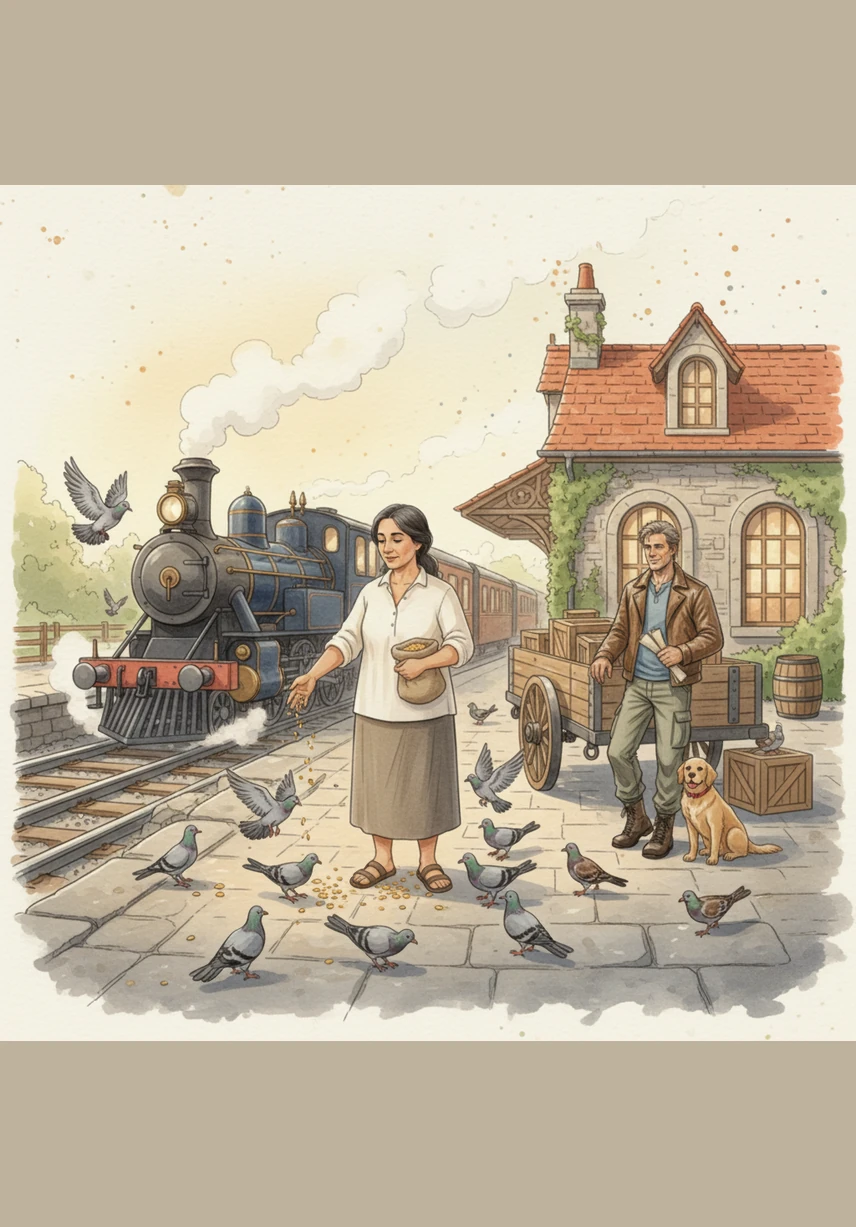 In the station yard, a flurry of feathers greets Christina as she scatters grain for the chickens. The clucking hens and the rustle of nearby olive trees are the only sounds in the peaceful morning air.
