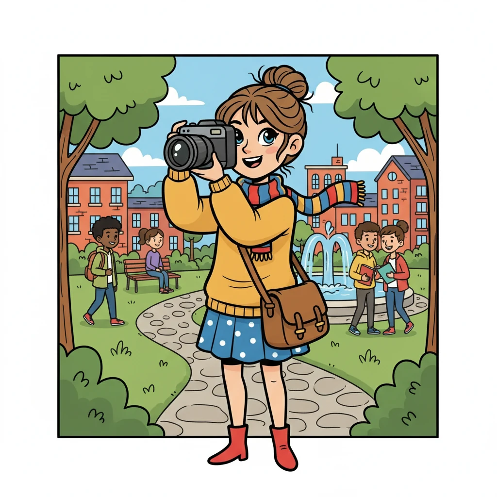 Éloïse participe à son premier atelier de photographie. Elle découvre le pouvoir de l'image pour raconter des histoires. Avec un appareil photo entre les mains, elle explore le campus, capturant des moments de vie et des expressions.