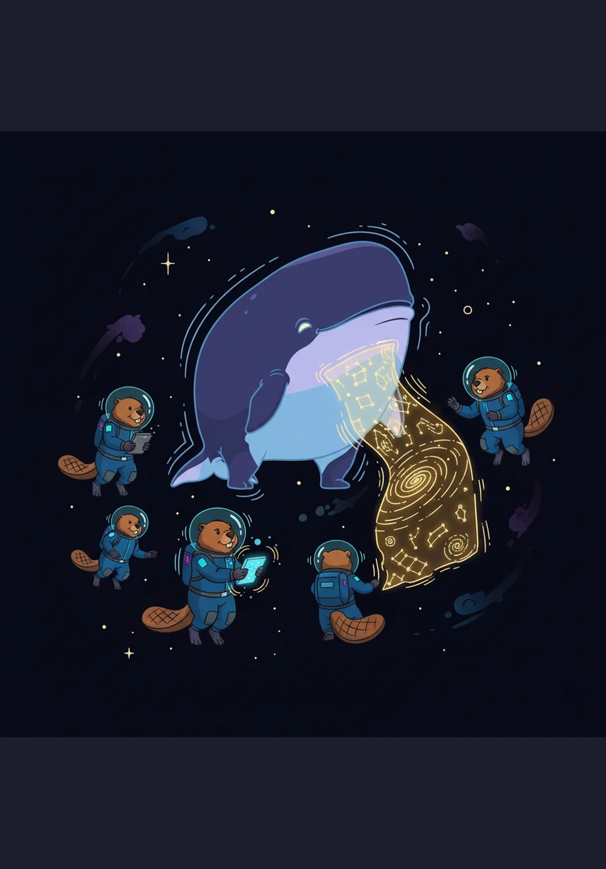 Deep in the Silent Sector, they encounter a massive, gentle Star-Whale singing a song that echoes through the vacuum of space. Captain Bramble records the vibrations of the melody, realizing that sound can be transformed into solid energy. The whale nods its giant head, gifting the beavers a glowing map to the very center of the galaxy.