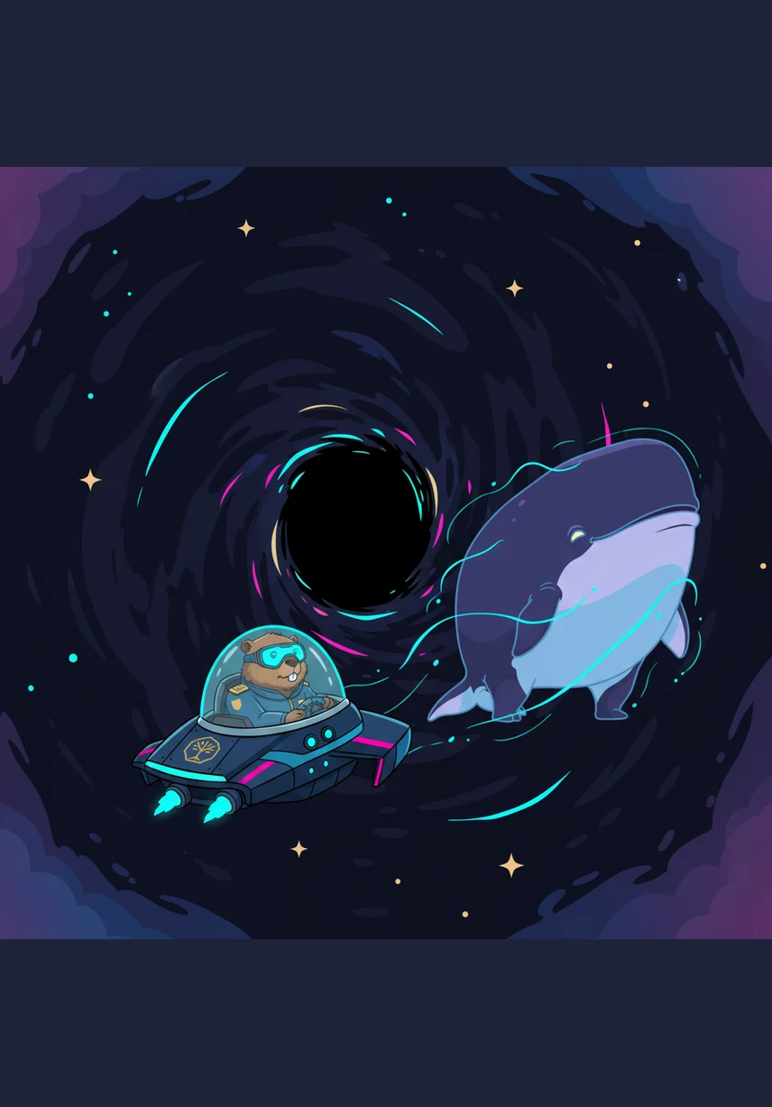 Finally, the crew arrives at the Great Void, a dark patch of space that needs protection from the chaos of the outer reaches. They begin unloading the digital bricks and gravity strings from the S.S. Lodge. The massive structure starts to take shape, glowing brightly against the backdrop of a thousand distant suns.