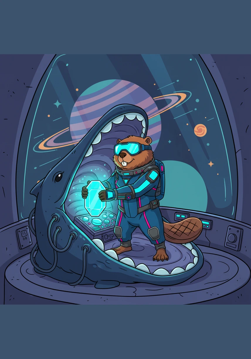 Captain Bramble places the final piece of information—the Star-Whale’s song—into the center of the dam. Suddenly, the entire construction erupts in a brilliant golden light, connecting all the stars in the sector. The dam is no longer just a wall, but a living library of universal knowledge protecting the peace.