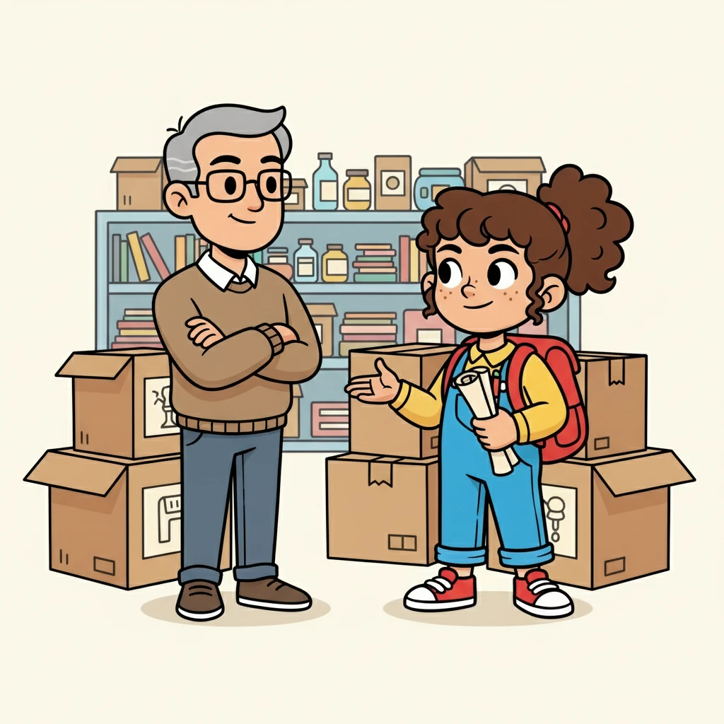 With her supplies in hand, Maya went back to Mr. Davis. "Mr. Davis, I have all the materials and am ready to start organizing the donation boxes," she announced confidently. Mr. Davis nodded, appreciating her preparedness and initiative.