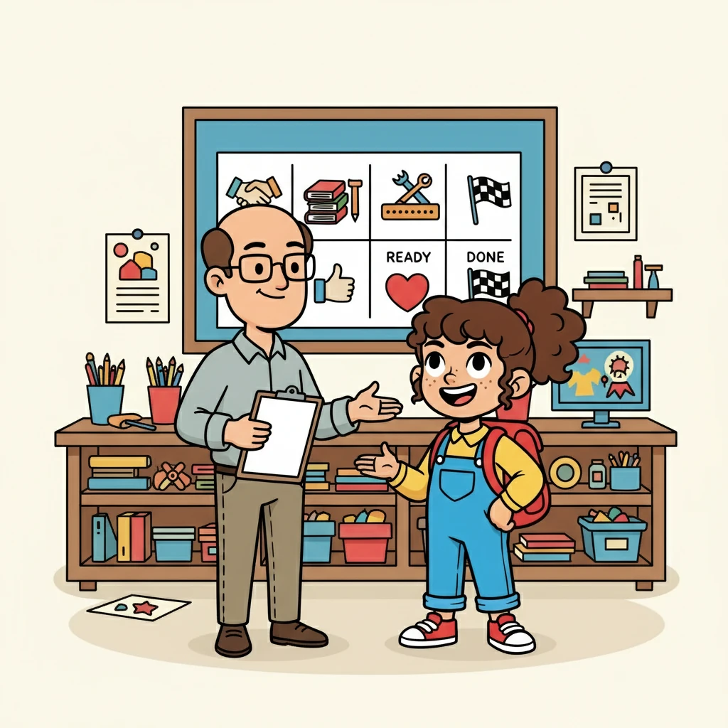 Mr. Davis thanked Maya for her hard work. He said, "You did a great job, Maya! You followed all the steps: greeting, gathering materials, letting me know you were ready, and telling me when you were done. It was a successful day!" Maya beamed with pride.