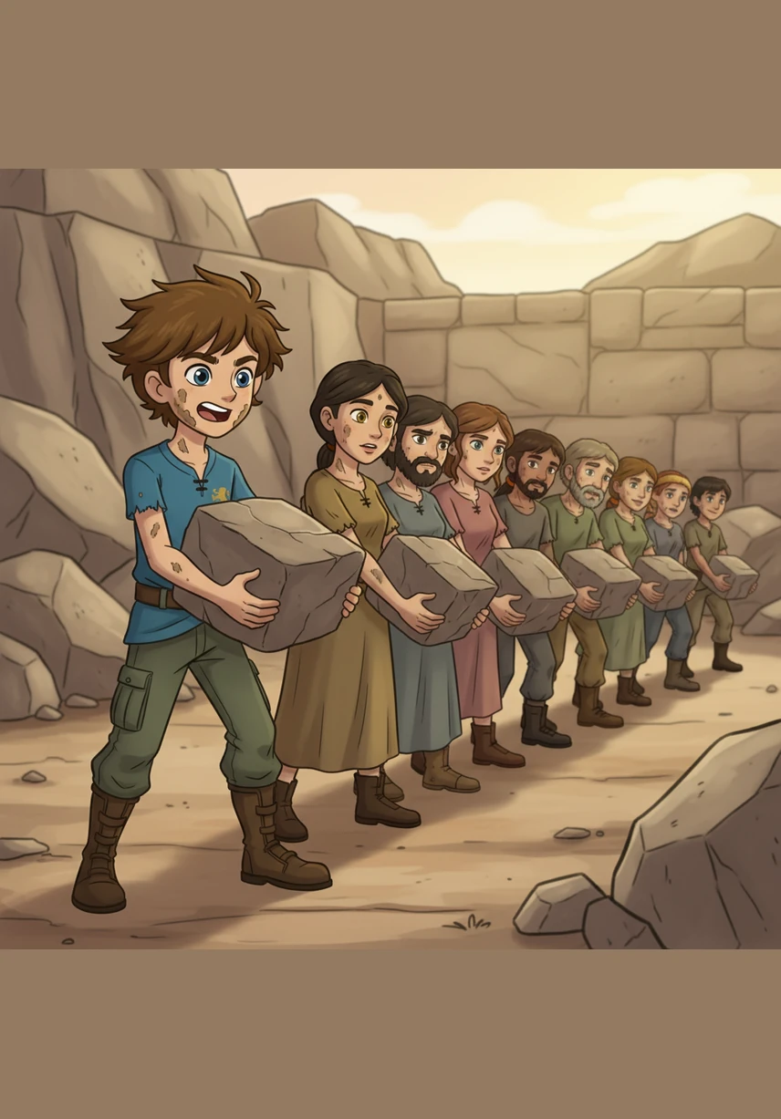 For hours, the people of Stonecreek worked side by side, passing heavy stones down a human chain. Leo led the way, encouraging his neighbors even when their muscles grew tired and the sun grew hot.