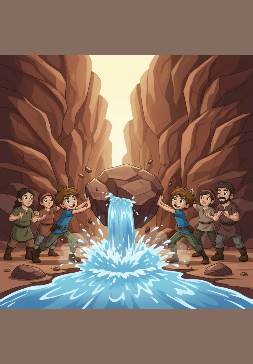 With one final, collective push, the last big boulder shifted and the blockage gave way. A roar echoed through the canyon as the trapped water burst through, clear and cold, rushing back toward the valley.