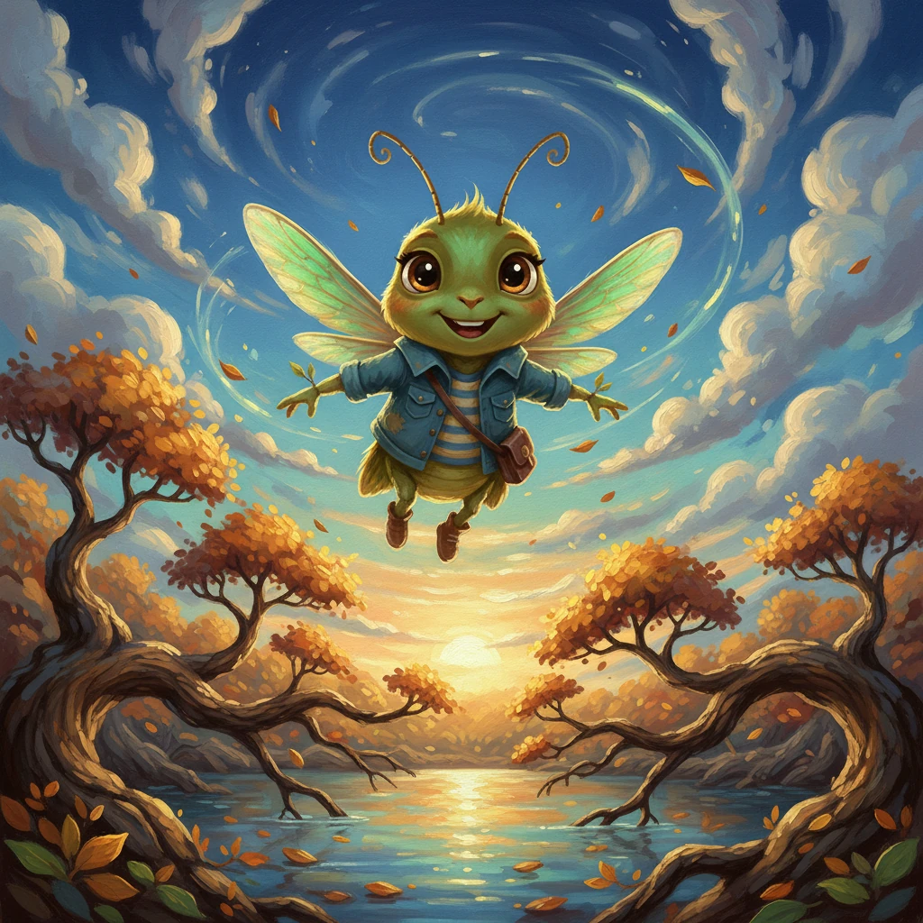 With a courageous leap and a swift unfurling of his hidden wings, Flicker launched himself into the air. He glided gracefully, a tiny emerald speck against the vast blue sky, navigating through the tangled branches and over the shimmering water. Each gust of wind became his ally, carrying him closer to the scattered treasures. He was no longer just hopping; he was soaring.