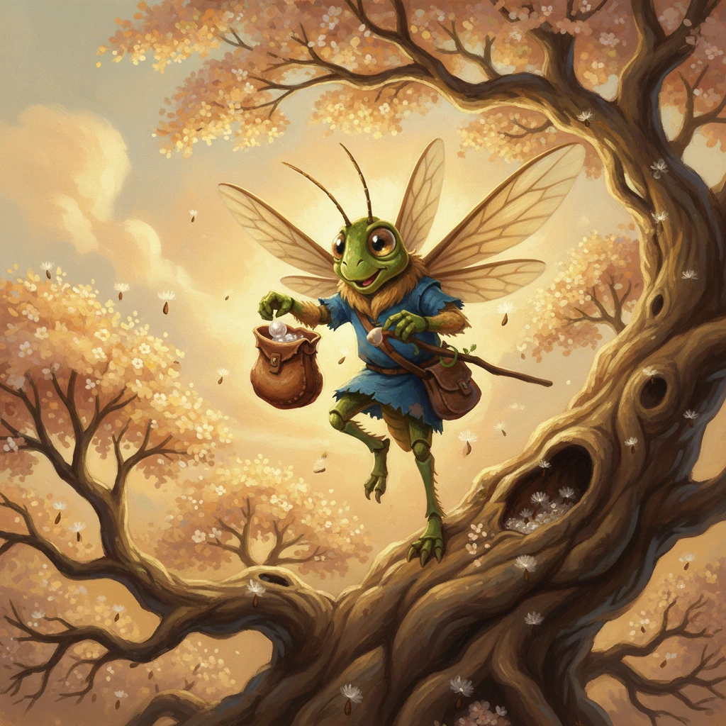 He expertly collected the precious Elder Blossom seeds, tucking them safely into a small pouch he carried. His unique gliding allowed him to reach the highest branches and the most distant nooks where the seeds had settled. He moved with a quiet confidence, his earlier sadness replaced by a focused joy in his task. The bag grew heavier with each successful retrieval.