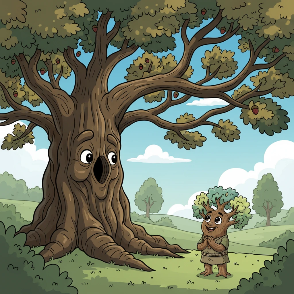 Pip gazed up at the magnificent, ancient oak standing tall nearby. This enormous tree, with its sprawling branches and deep, wrinkled bark, seemed to whisper tales of ages past. Pip wished with all its tiny heart to be as grand and strong as the Old Oak.