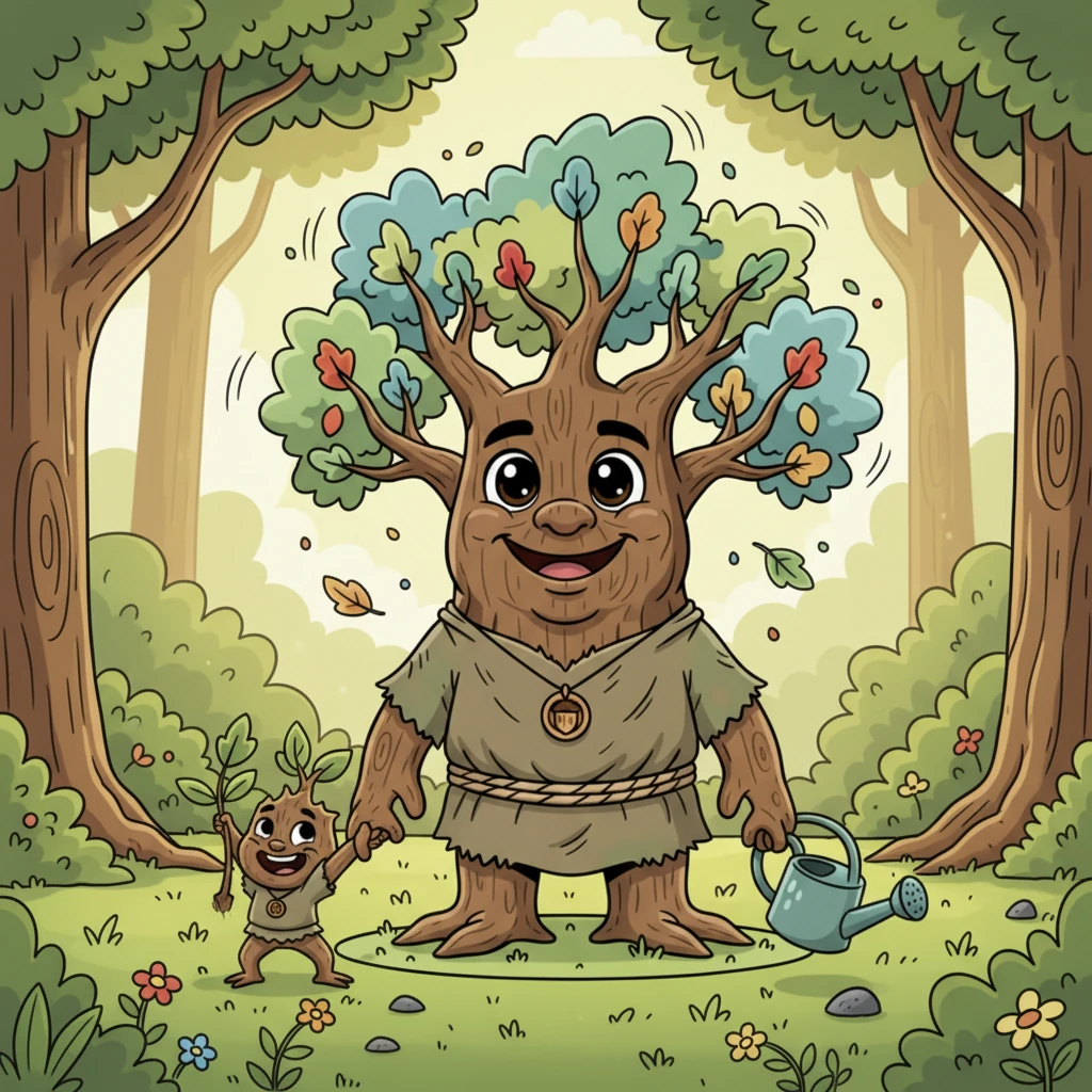 The Wise Old Oak, with its gentle, knowing eyes, watched Pip's enthusiastic but sometimes frustrated efforts. A soft rustle of its leaves, like a warm chuckle, spread through the air. The Old Oak knew the secret to true growth.