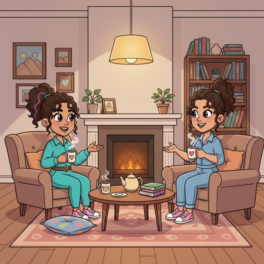 As the children slept soundly, Maya, Chloe, and Lily gathered in their cozy living room, sipping warm tea. They shared stories and laughter under the soft lamplight, their faces glowing with peace and connection. This wasn't just a house; it was a haven of understanding.
