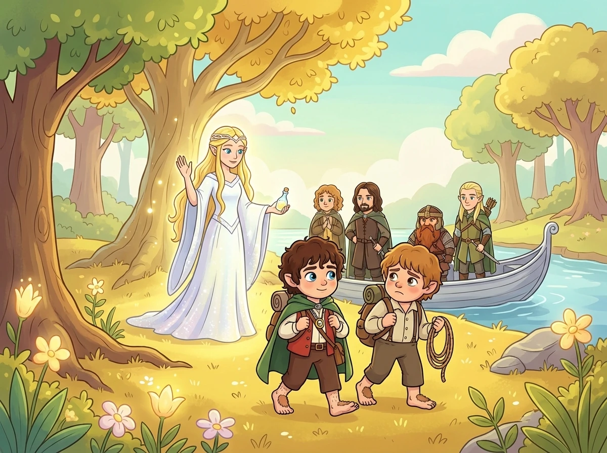 In Lothlórien, Galadriel, an Elven queen, offers the Fellowship aid and guidance. Frodo and Sam continue their journey towards Mordor, leaving the Fellowship behind.