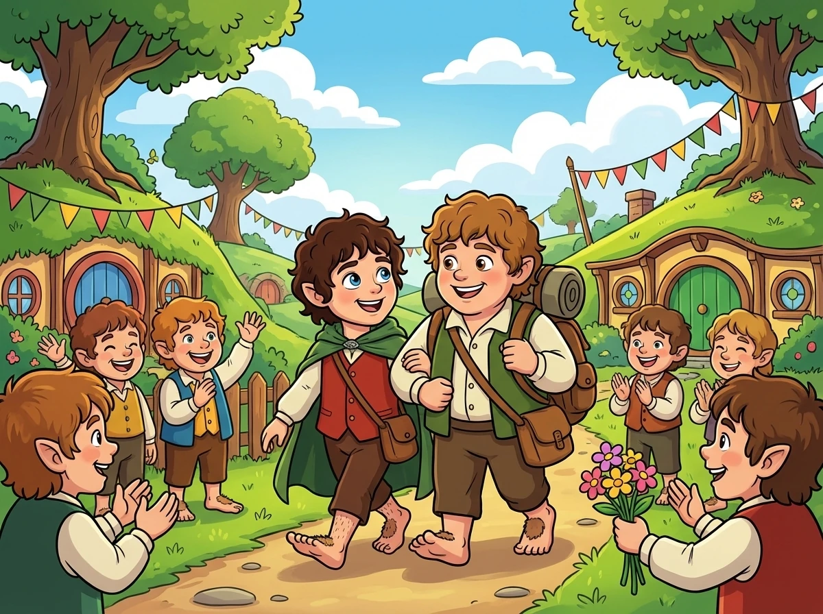 The Ring is destroyed, Sauron is defeated, and Middle-earth is saved. Frodo and Sam return to the Shire, hailed as heroes, forever changed by their journey.
