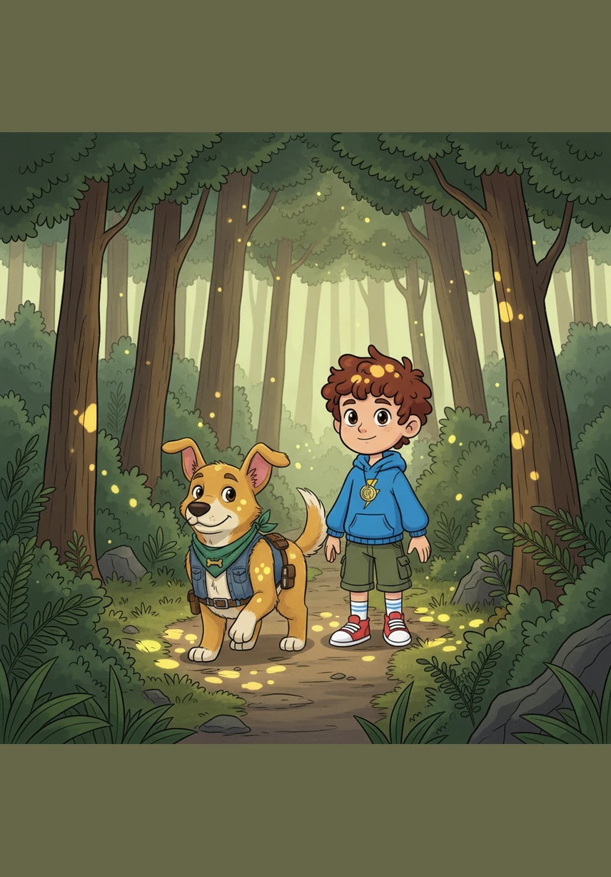 As they walked deeper into the forest, the sunlight flickered through the thick canopy like dancing gold coins on the forest floor. Barnaby walked slightly ahead, his ears perked up and his nose twitching, making sure the path was safe for his best friend.